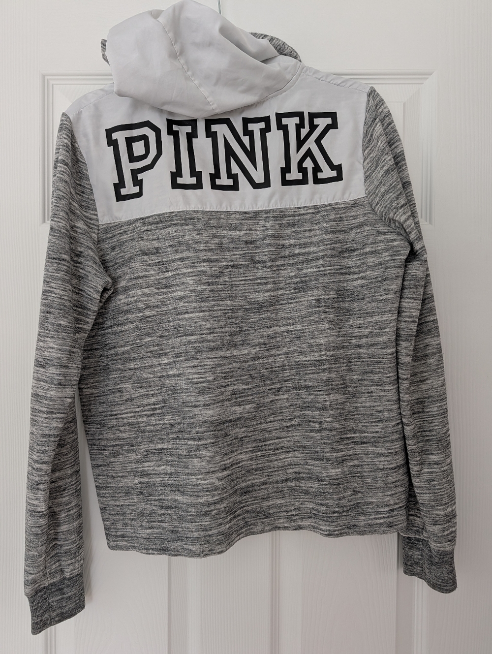 Victoria’s Secret PINK Y2K Gray White Half Zip Hoodie Pullover Sweatshirt M